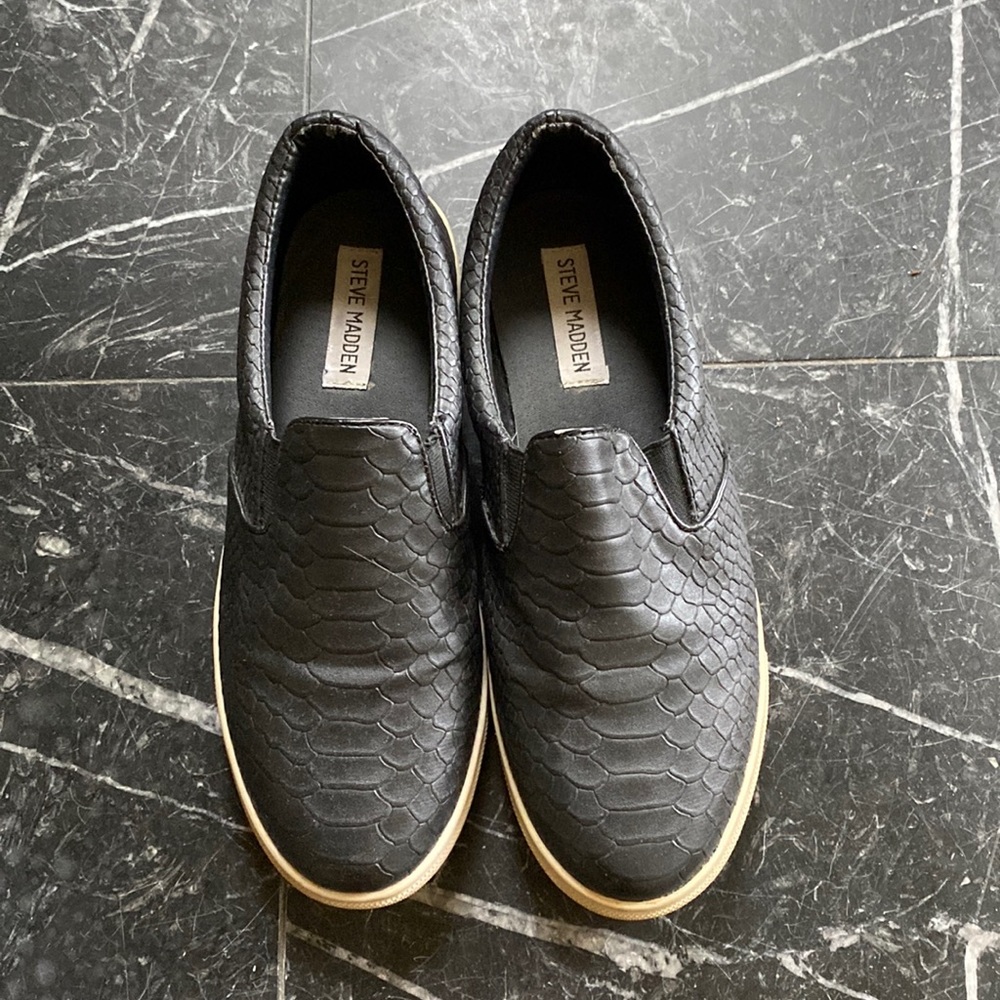 Steve Madden Espadrilles Faux Black Leather Size 8.5